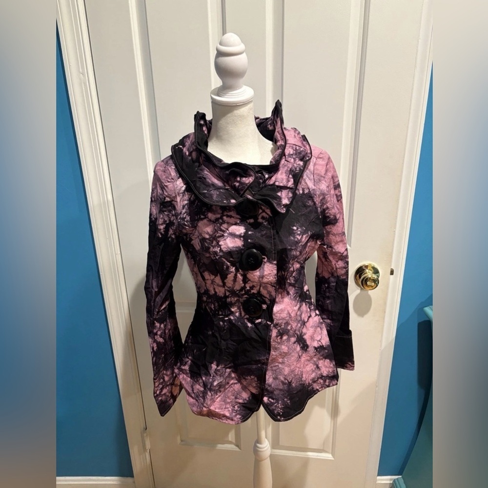 Song & Sung boutique art wear tie dye jacket tailored whiimsigoth M pink black